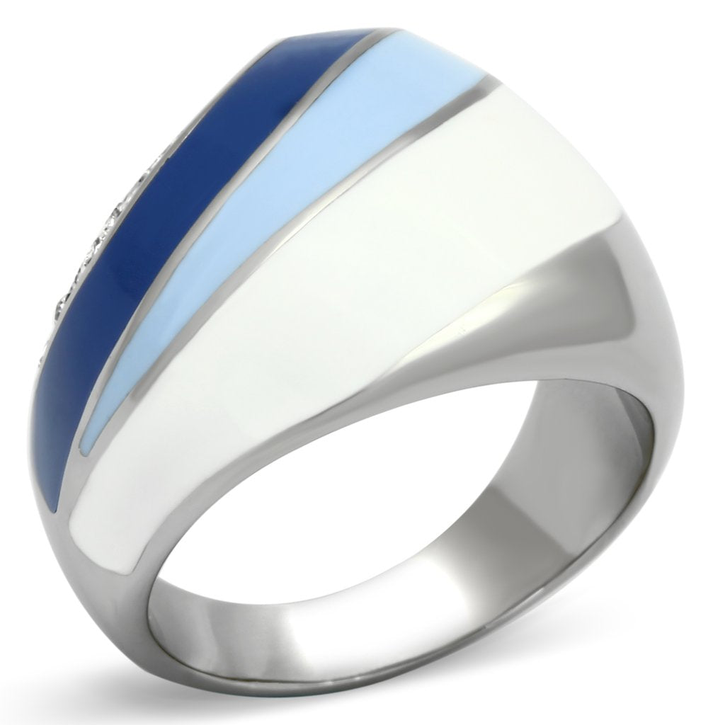 JCE809 High polished (no plating) Stainless Steel Ring with Top Grade Crystal  in Clear