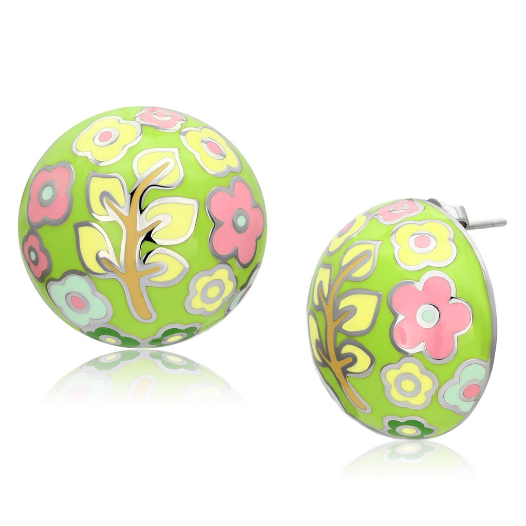JCE895 High polished (no plating) Stainless Steel Earrings with Epoxy  in Multi Color