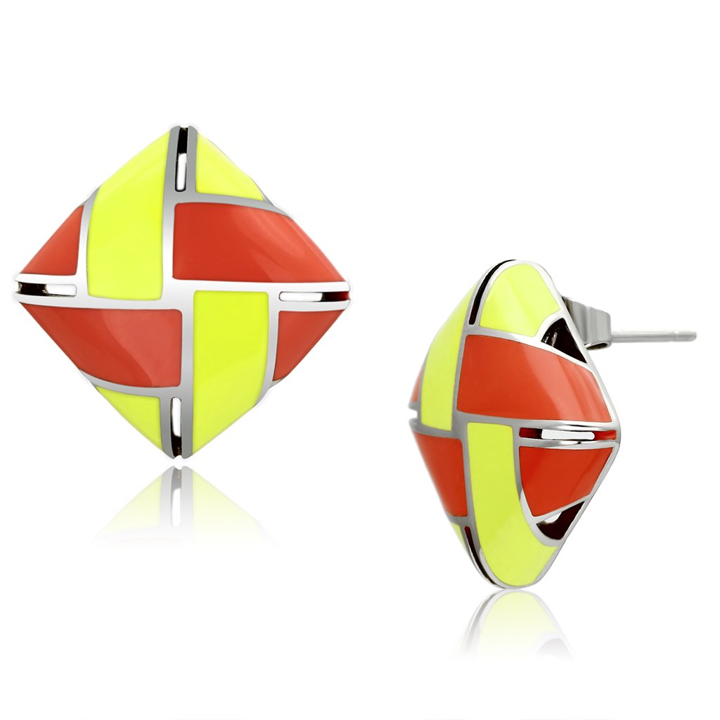 JCE897 High polished (no plating) Stainless Steel Earrings with Epoxy  in Multi Color