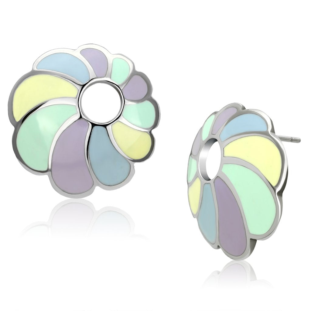 JCE905 High polished (no plating) Stainless Steel Earrings with Epoxy  in Multi Color