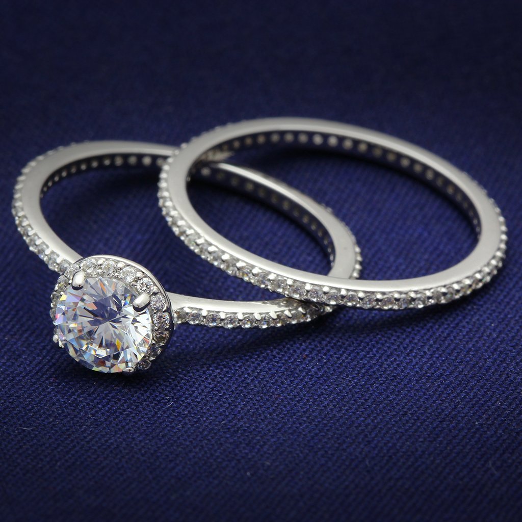 JCE028 Rhodium 925 Sterling Silver Ring with AAA Grade CZ  in Clear