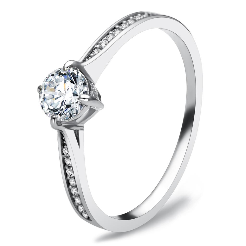 JCE079 Rhodium 925 Sterling Silver Ring with AAA Grade CZ  in Clear