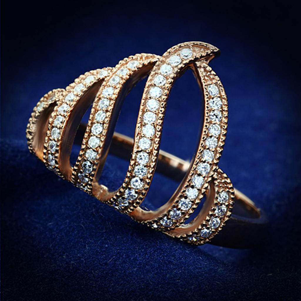 JCE096 Rose Gold 925 Sterling Silver Ring with AAA Grade CZ  in Clear