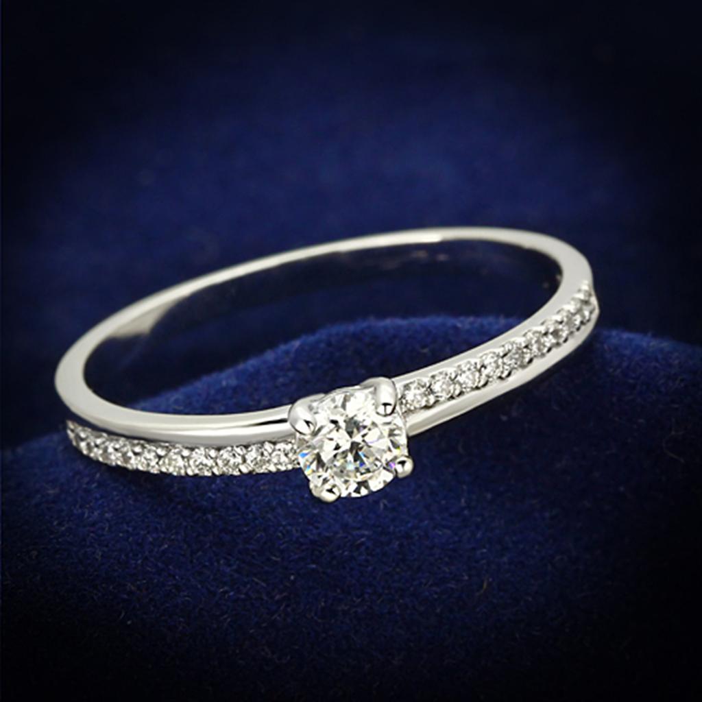 JCE112 Rhodium 925 Sterling Silver Ring with AAA Grade CZ  in Clear