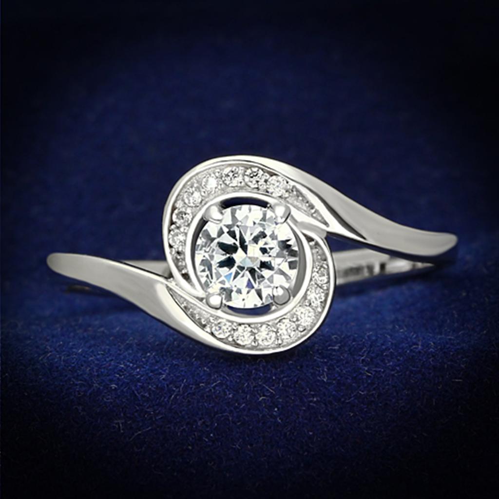 JCE116 Rhodium 925 Sterling Silver Ring with AAA Grade CZ  in Clear