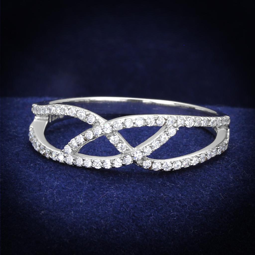 JCE201 Rhodium 925 Sterling Silver Ring with AAA Grade CZ  in Clear
