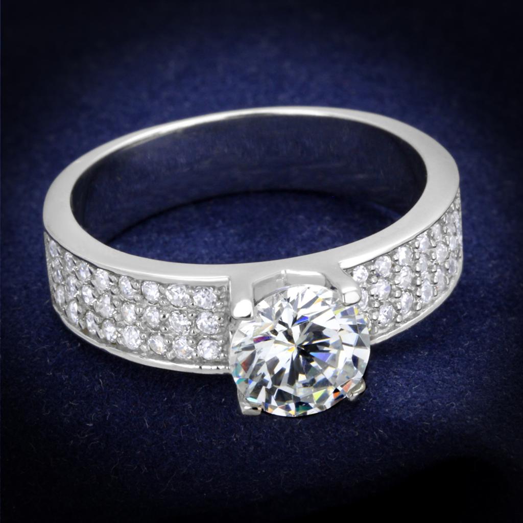 JCE345 Rhodium 925 Sterling Silver Ring with AAA Grade CZ  in Clear