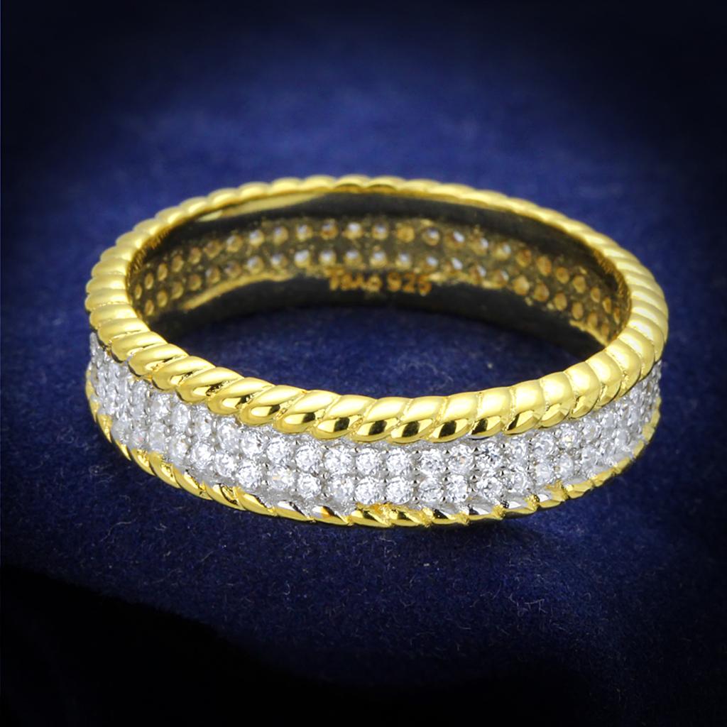 JCE371 Gold+Rhodium 925 Sterling Silver Ring with AAA Grade CZ  in Clear