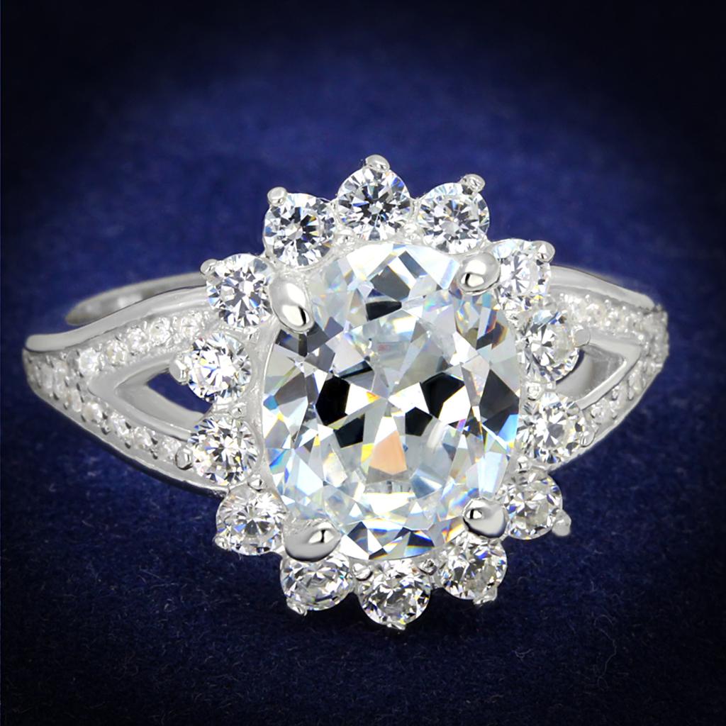 JCE415 Rhodium 925 Sterling Silver Ring with AAA Grade CZ  in Clear
