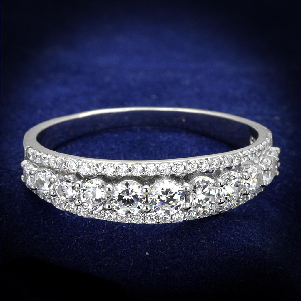 JCE429 Rhodium 925 Sterling Silver Ring with AAA Grade CZ  in Clear