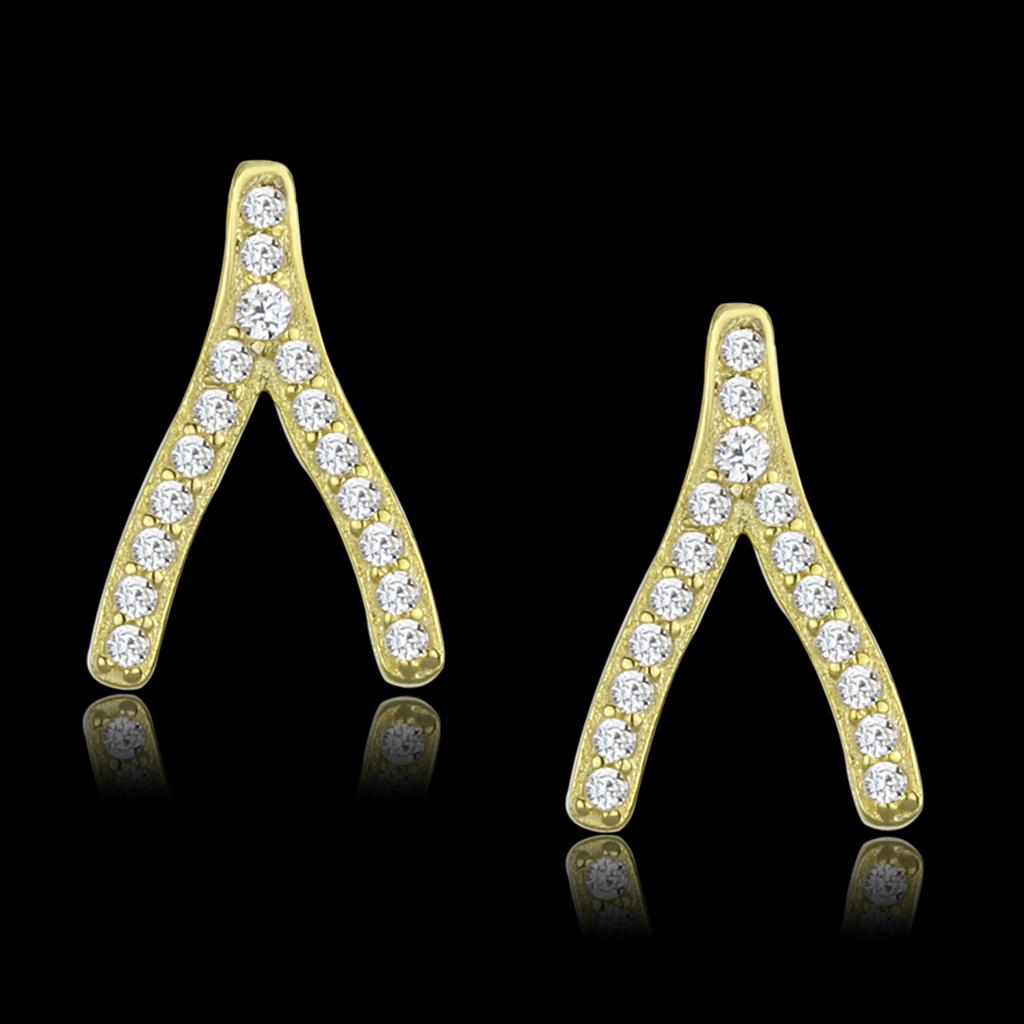 JCE443 Gold 925 Sterling Silver Earrings with AAA Grade CZ  in Clear