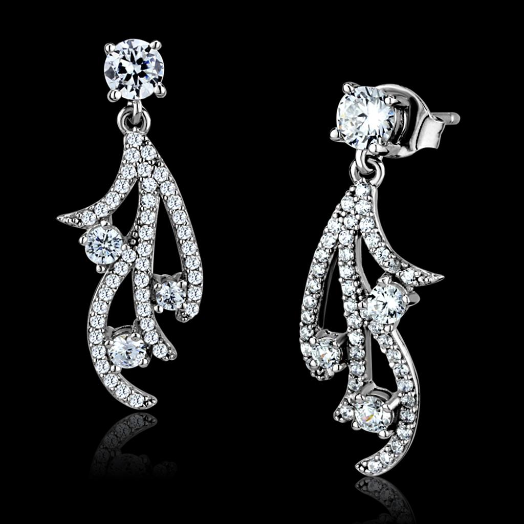 JCE495 Rhodium 925 Sterling Silver Earrings with AAA Grade CZ  in Clear