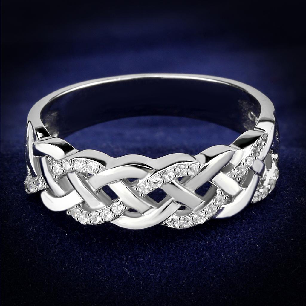 JCE566 Rhodium 925 Sterling Silver Ring with AAA Grade CZ  in Clear