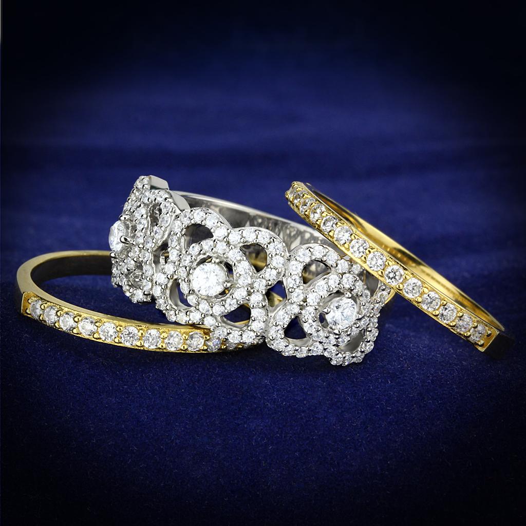 JCE569 Gold+Rhodium 925 Sterling Silver Ring with AAA Grade CZ  in Clear