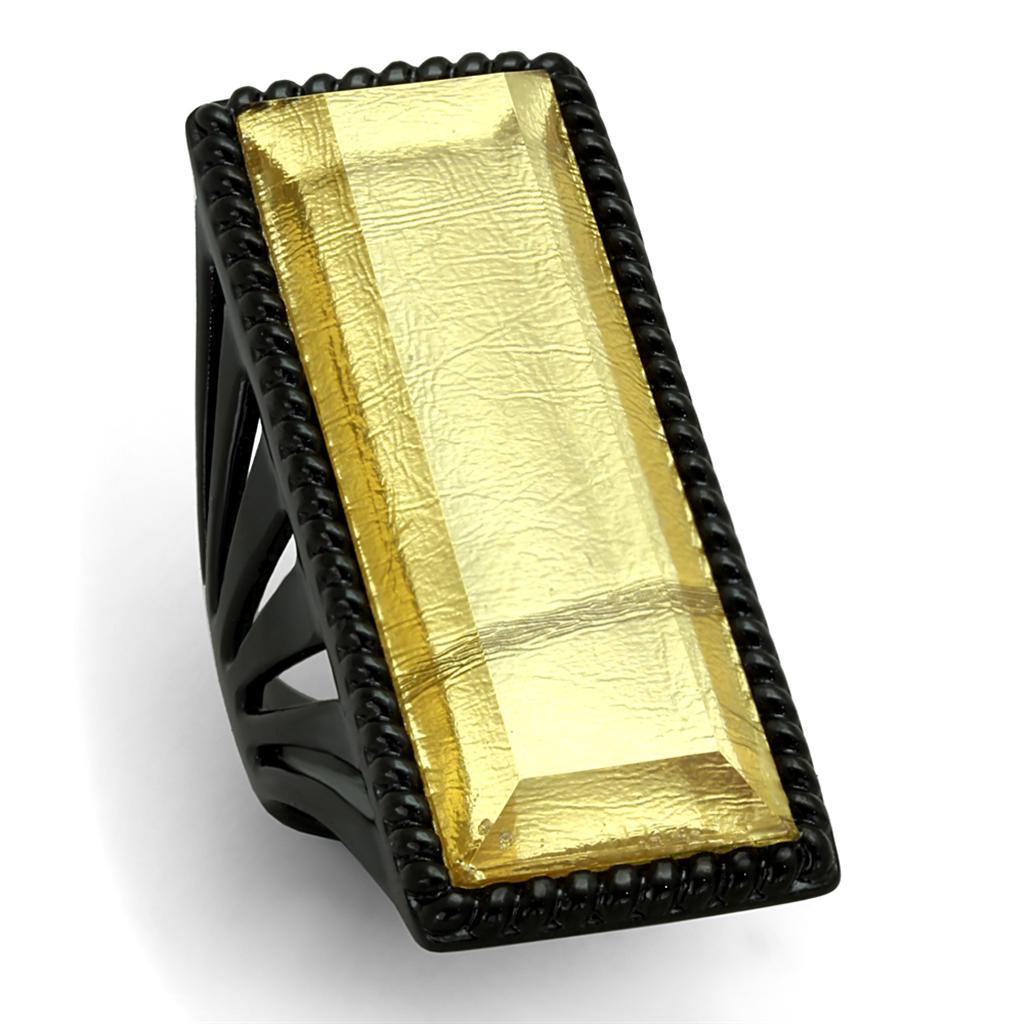 JCE118 IP Black(Ion Plating) Stainless Steel Ring with Synthetic Synthetic Stone in Citrine Yellow